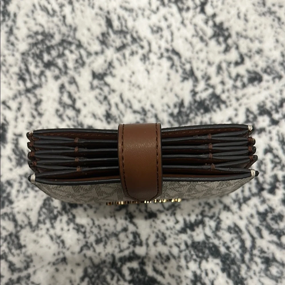 Michael Kors Cream and Brown Logo Card Case Wallet